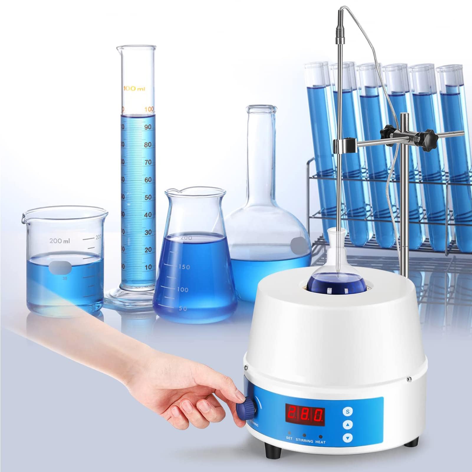 Manto calefactor con agitador magnético de 100-2400 W - Calentador termostático de laboratorio con pantalla digital para calefacción y mezcla de líquidos