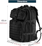 GUJOIN Zaino tattico da 50 litri con sistema molle, grande capacità militare, impermeabile, per emergenze di 3 giorni di caccia, escursionismo e campeggio, zaino per attività all'aperto, Nero , 50L - 8
