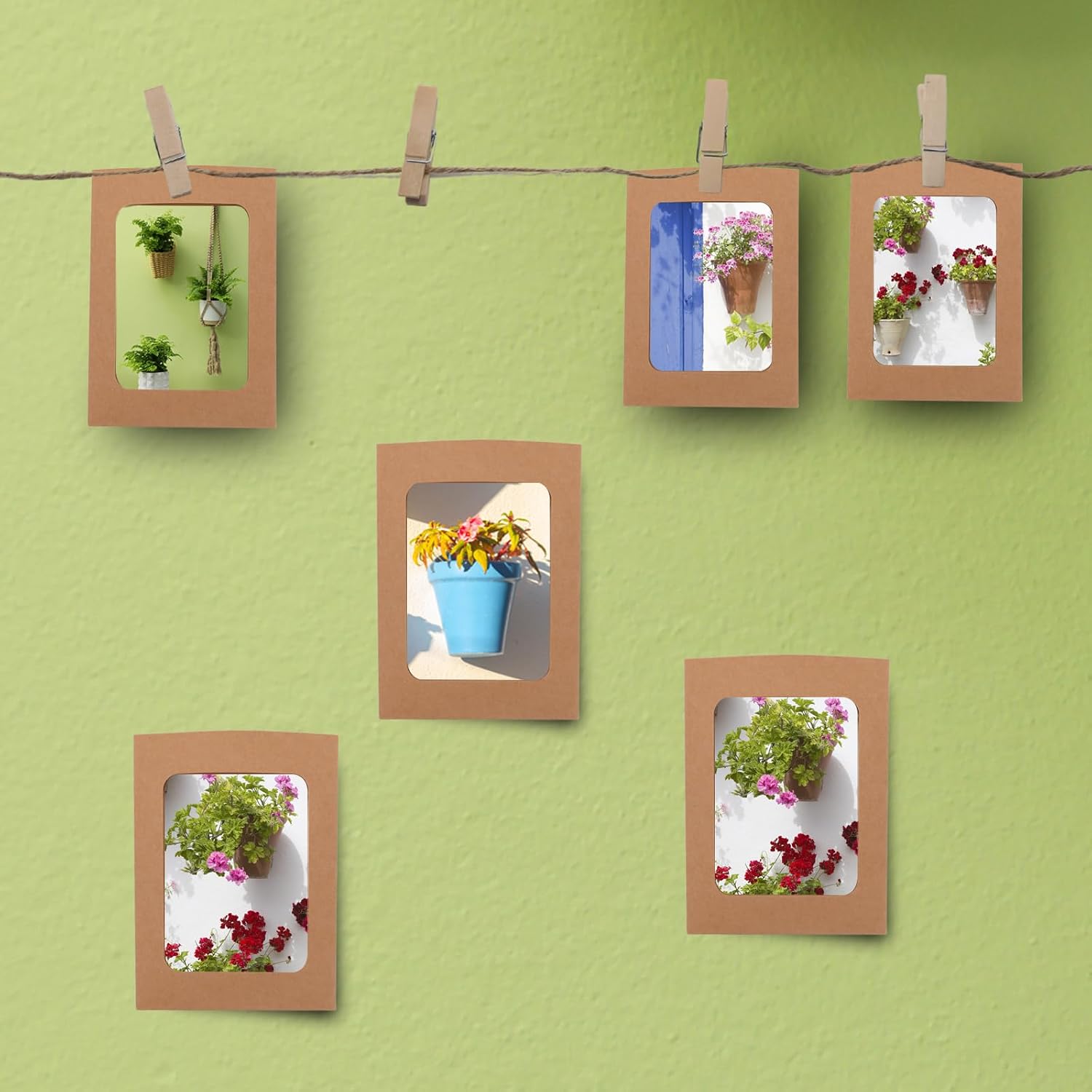 PINE & LINEN 30 Pcs Paper Frames with Clips,4x6 Inch Brown Cardboard Photo Frames DIY Photo Holders, Hanging Display Kit for Home/Party/Office