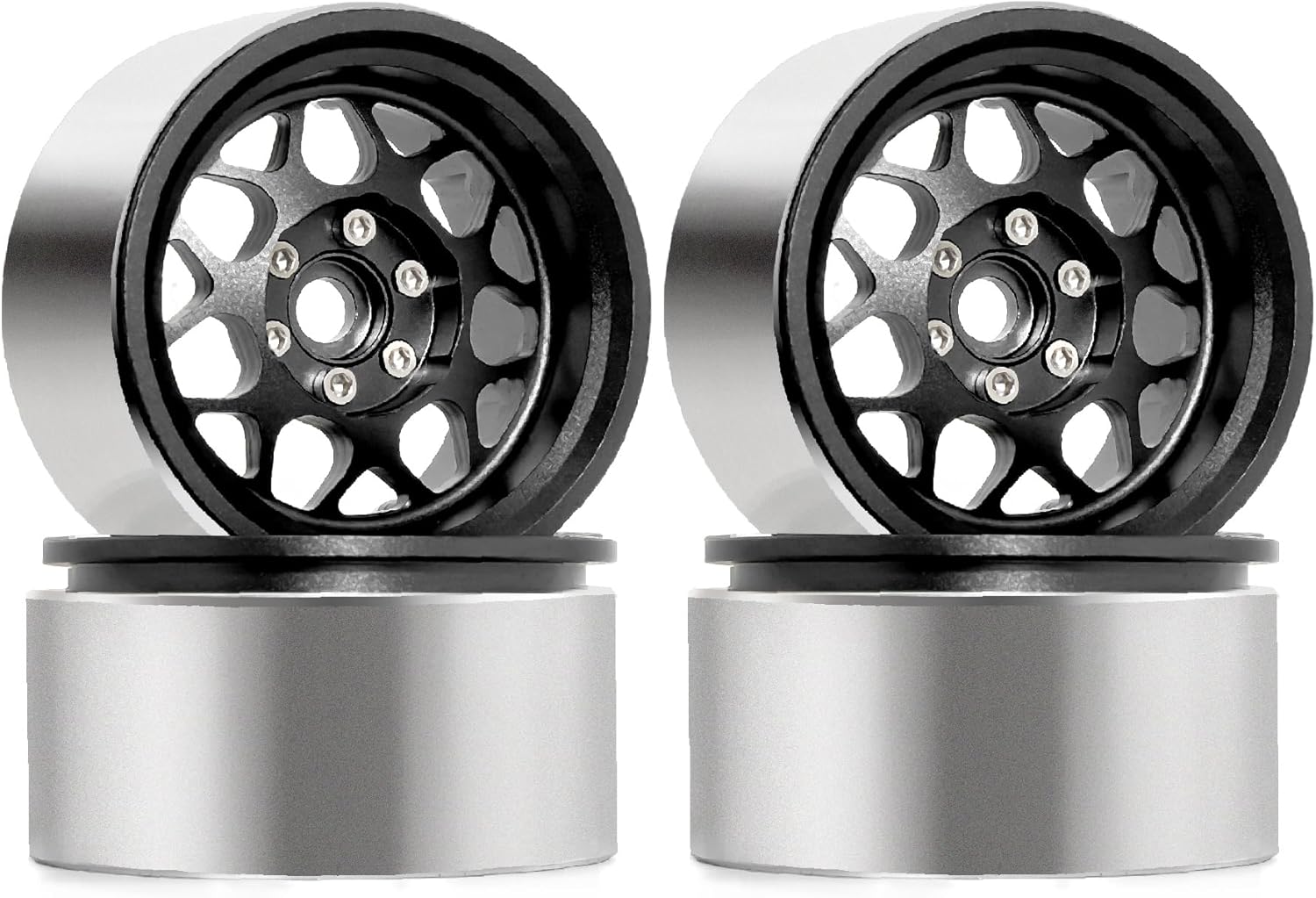REDSPIDER 2.2 Beadlock Wheels（4PCS） Aluminum 2.2 Wheels for 1/10 RC Rock Crawler Car Axial Wraith RR10 SCX10 II III 90046 TRX4 TRX6 YETI D90 CC01 RC Crawler Car Upgrade Parts (Black)