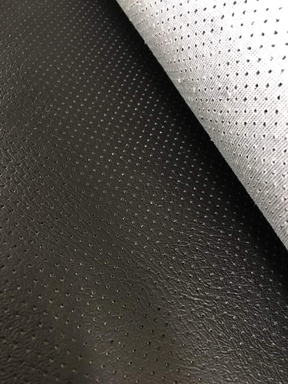 LUVFABRICS Fully Perforated Holes Marine Grade Upholstery Hospitality Automotive Faux Leather Vinyl Fabric (Black Black Black)