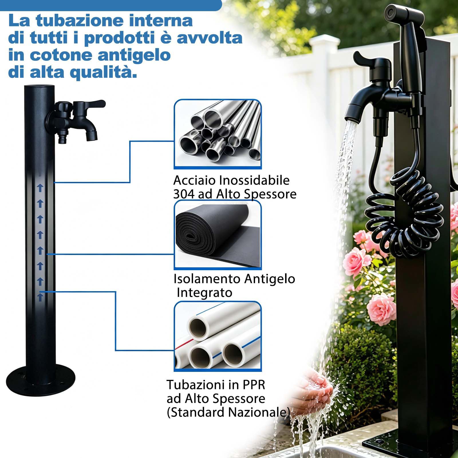 Fontana Da Giardino Con Rubinetto E Base,Fontana Da Giardino Stile Moderno,Generico Colonna D'acqua Verticale Da Giardino, In Metallo Completa Di Impianto E Rubinetto,Per Esterno
