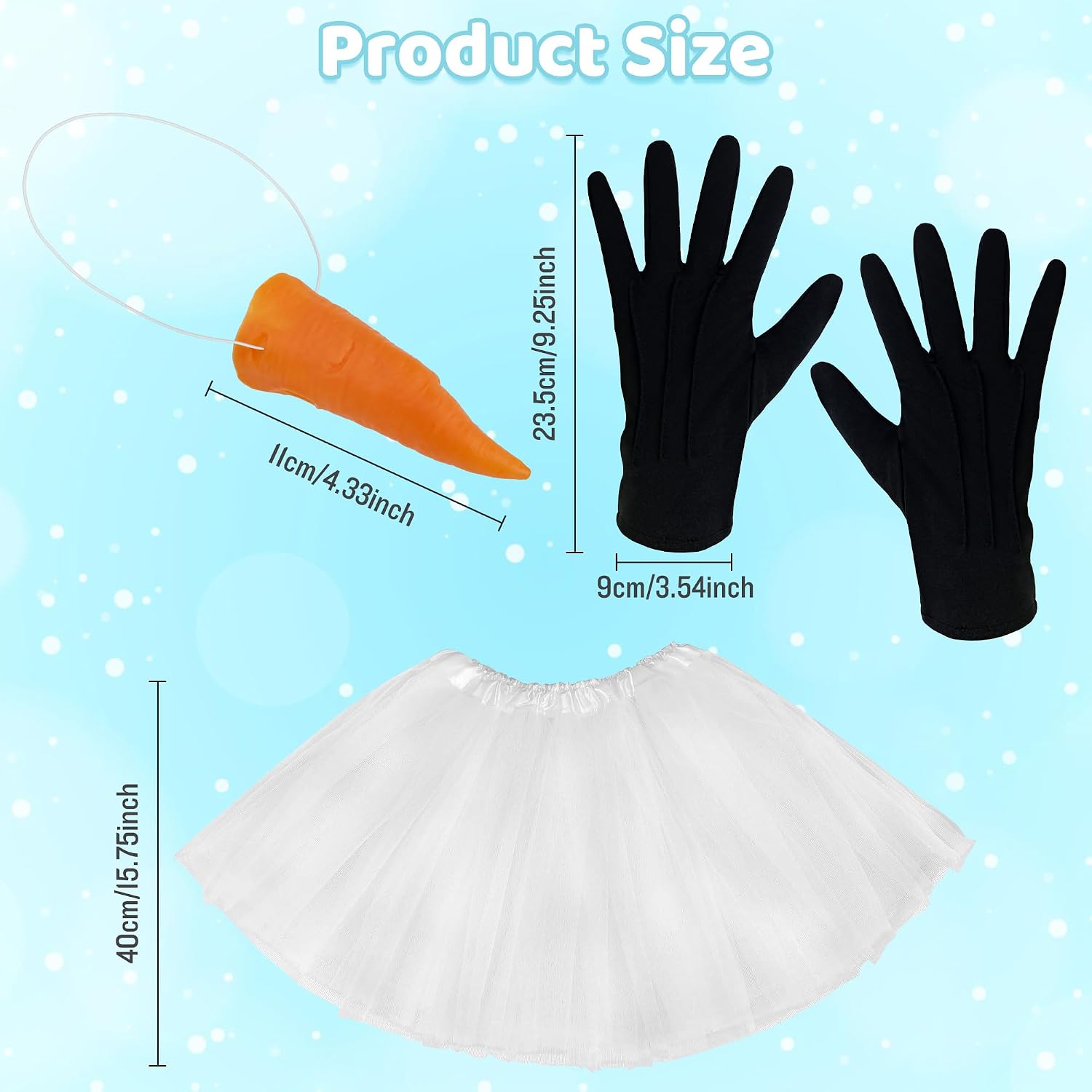 Snowman Costume Set, Snowman Hat with Tutu Skirt Pom-Poms Carrot Nose Gloves Snowmen Accessories for Women Christmas Halloween Cosplay