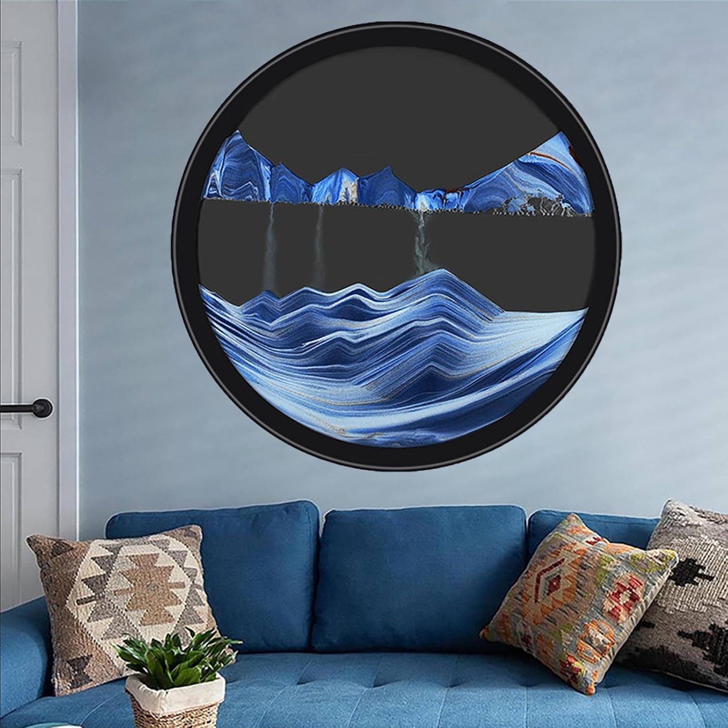 Moving Sand Art Decor, Moving Wall Art, 360°Rotate Round Glass 3D Deep Sea Sandscape Room Decoration, Relaxing Mood Home Office Work Wall Art Decor,K-17.3in/44cm