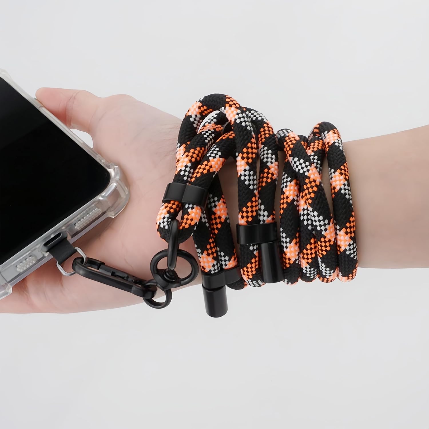 Little Fire Craft Adjustable Cell Phone Lanyard Crossbody Smartphone Strap Soft Rope Phone Lanyard for Around the Neck Holder (Orange/Black) Orangeblack