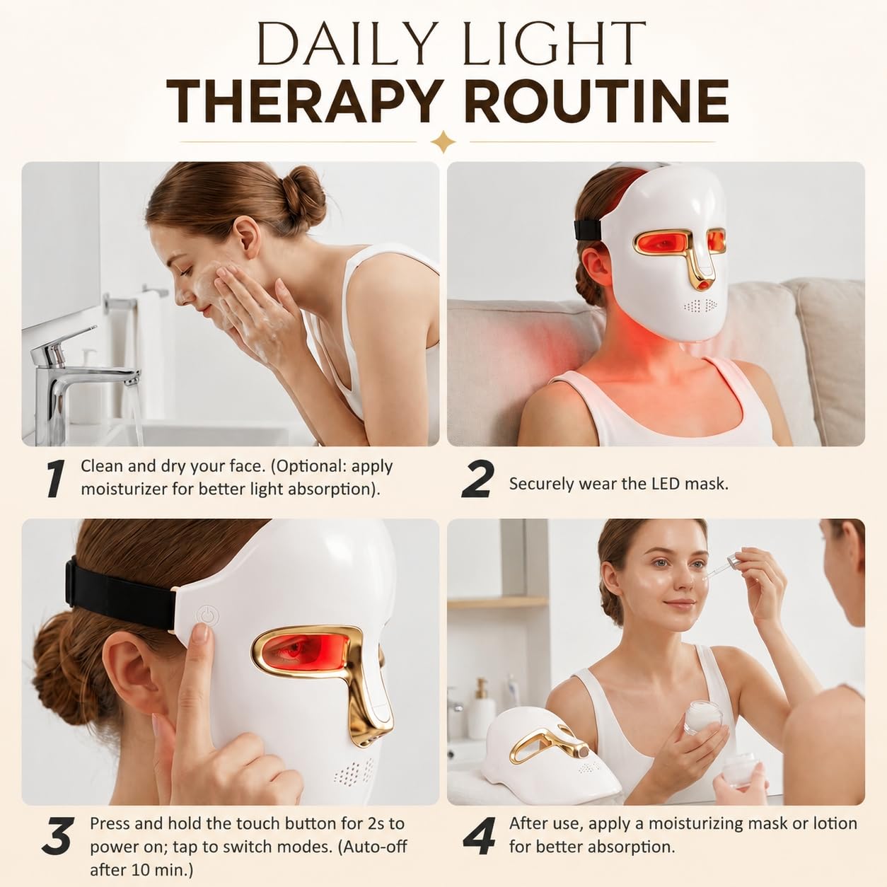Red Light Therapy Mask with LED Face Mask Red Blue Light Therapy, 204 LEDs | LED Facial Mask for Wrinkles, Acne-Prone Skin, Even Skin Tone, Clearer, Younger, 4 Light Modes, FSA Eligible HSA