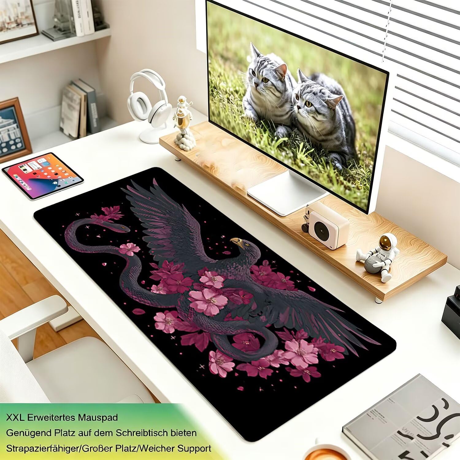 Tappetino Mouse Gaming XXL, Mousepad 1200x600x4mm nero mappa 0x0-225 | Tappetino Scrivania con Base in Gomma Antiscivolo Bordi Cuciti per Computer, PC, Migliora la Precisione e la Velocità