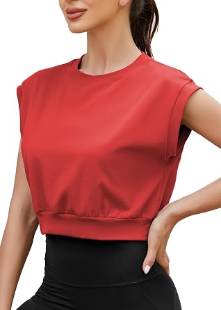 Mippo Crop Workout Tops Athletic Yoga Tank Cap Sleeve Gym Shirts for Women Loose Fit