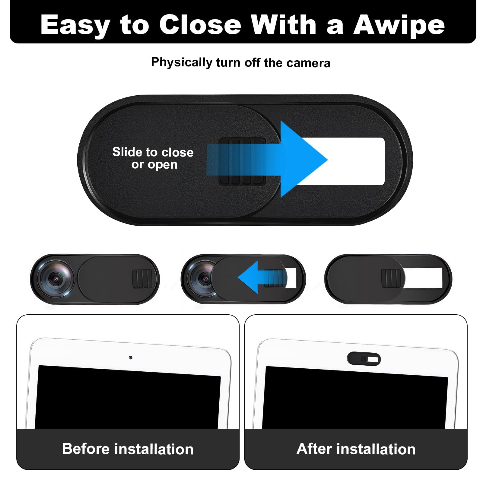 6 Pezzi Copri Webcam, Webcam Cover PC Portatile Ultra Sottile Copertura Camera Slider Nero per Laptop PC Computer Portatile Phone Tablet Smartphones Noteboook Tesla Model 3 Y MacBook