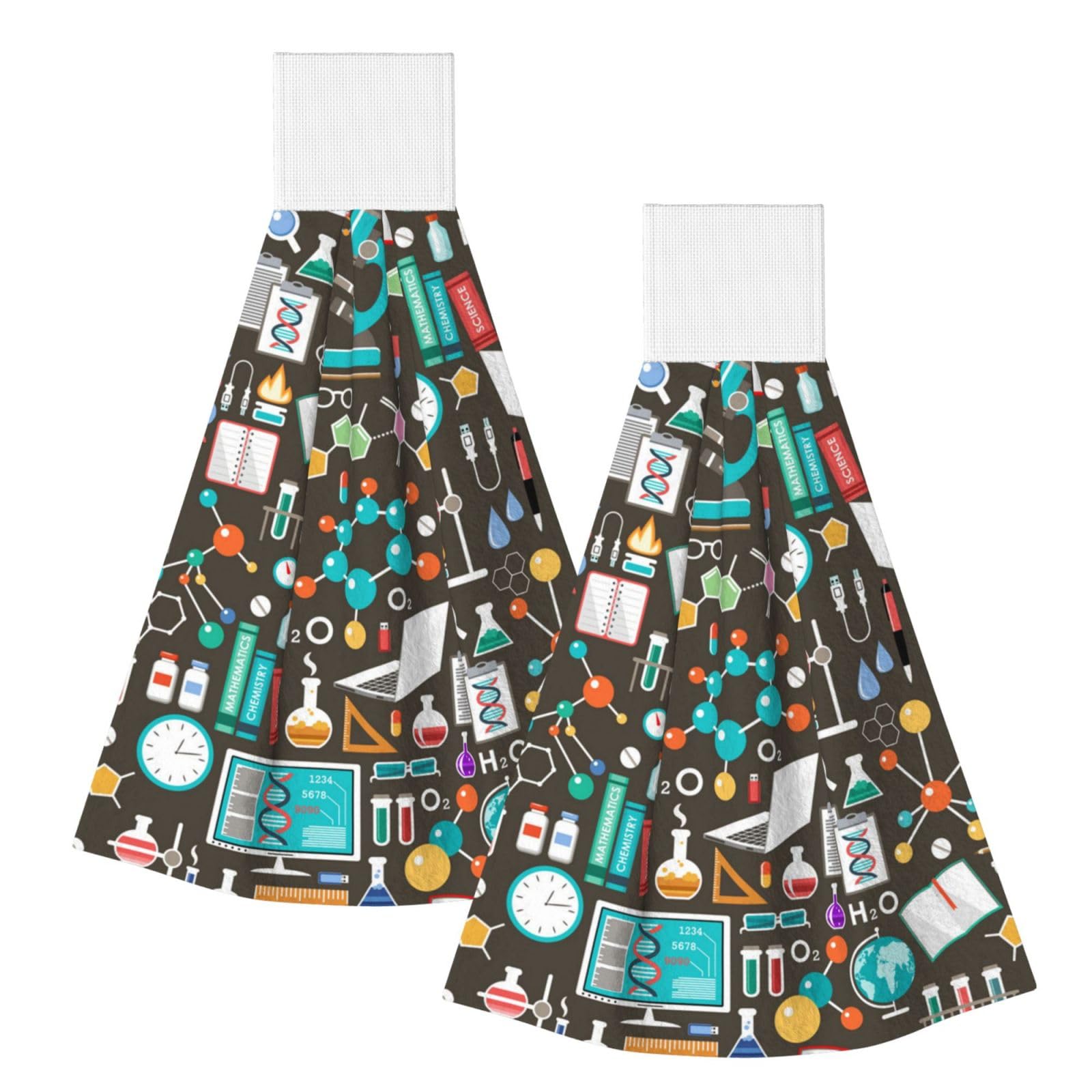 DOPKLNA Science Chemistry Pattern, 2 Pcs Hanging Coral Fiber Hand Towels for Bathroom, Absorbent Kitchen Towels