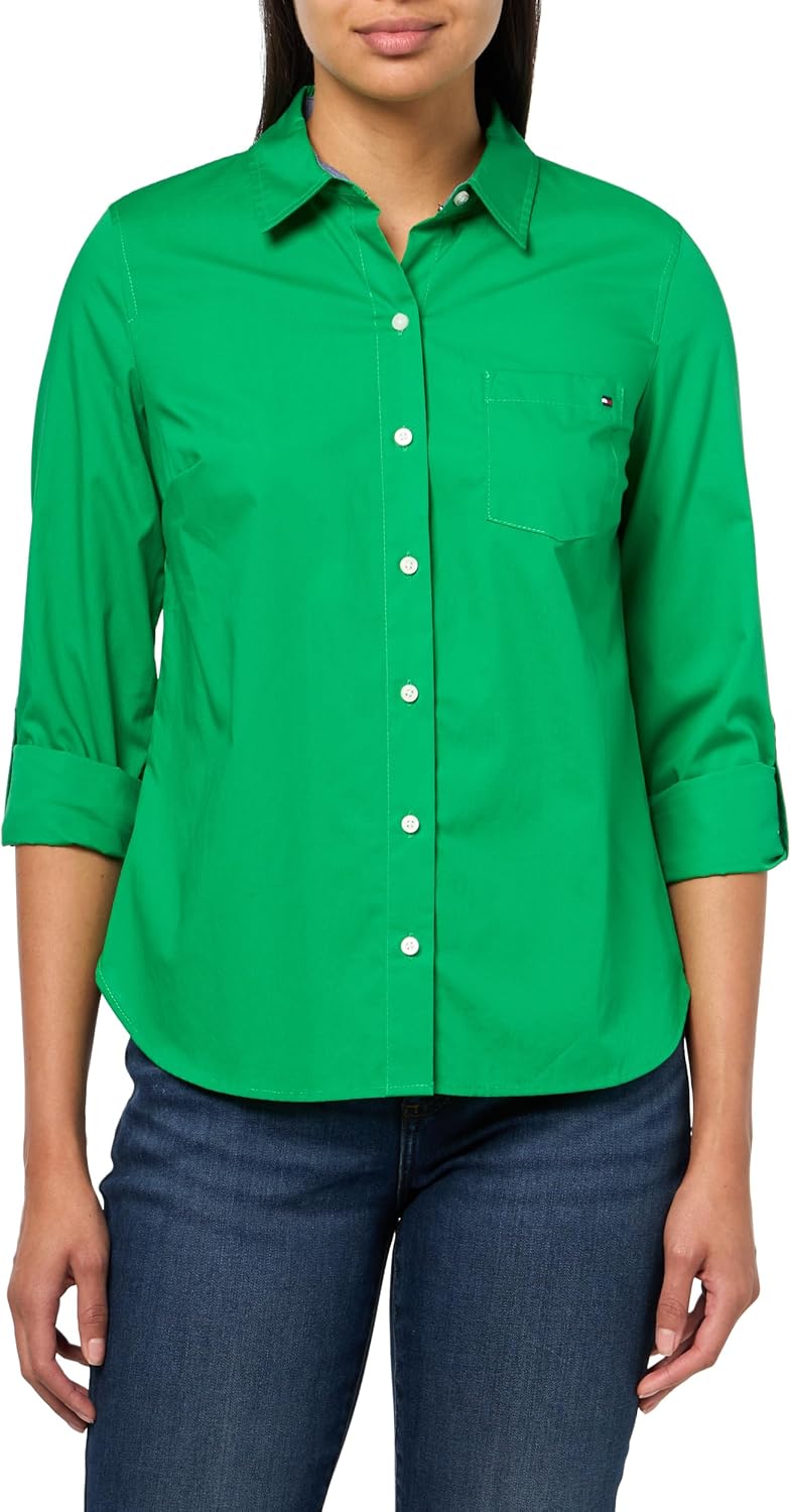 Tommy Hilfiger Womens Button Down Long Sleeve Collared Shirt with Chest Pocket