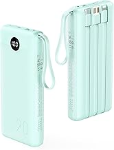 VRURC Portable Charger 20000mAh, Built-in Cables Fast Charging Power Bank, PD QC 3.0 Travel Essentials Battery Pack, 4 Output & 2 Input Phone Charger for iPhone16 15 14 13 X, Samsung, Android-Green