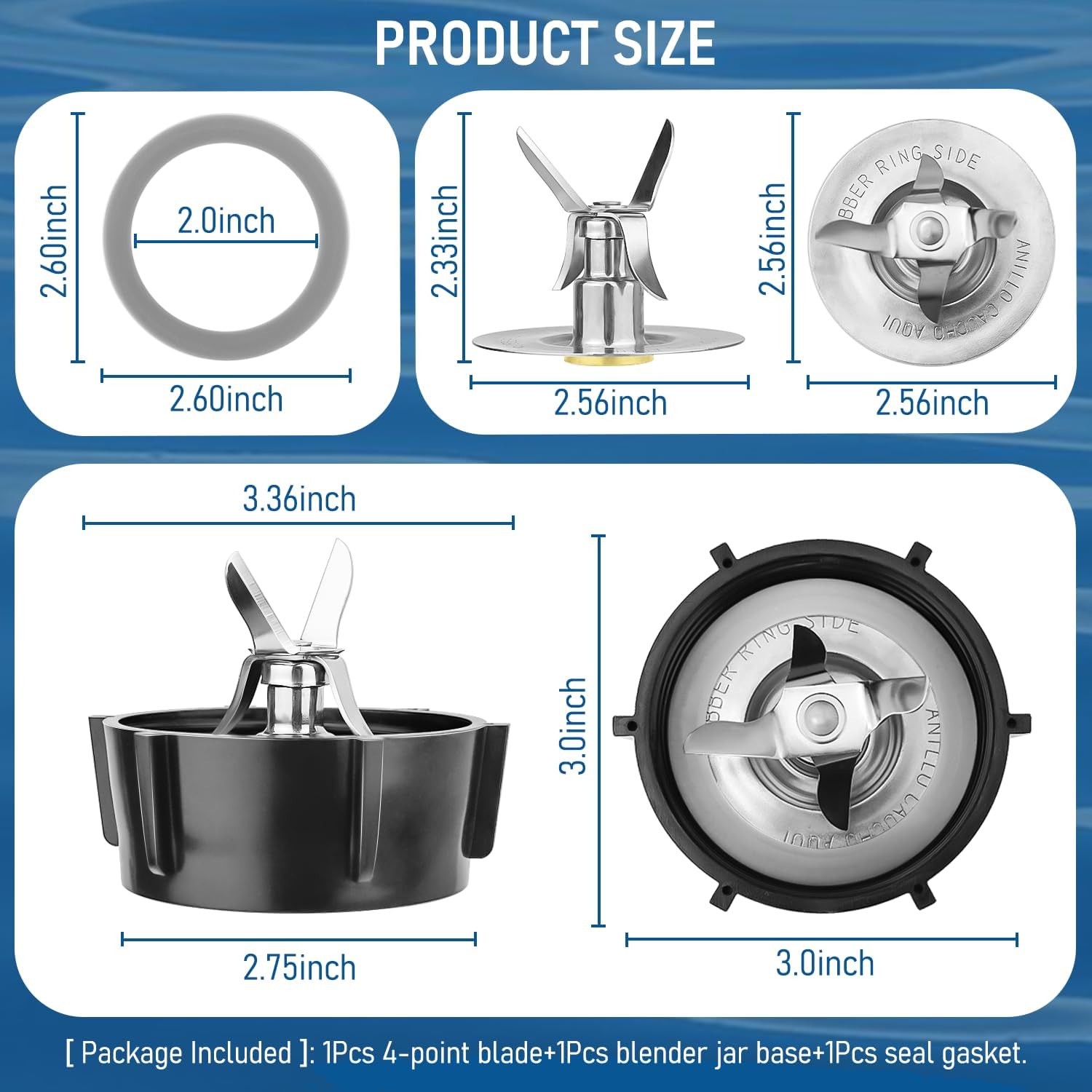 HASMX Osterizer Blender Cutter Blade Base Cap Gasket Parts Replaces Part Numbers: 031014, 148381 for Oster Fits glass, plastic, and stainless steel jars