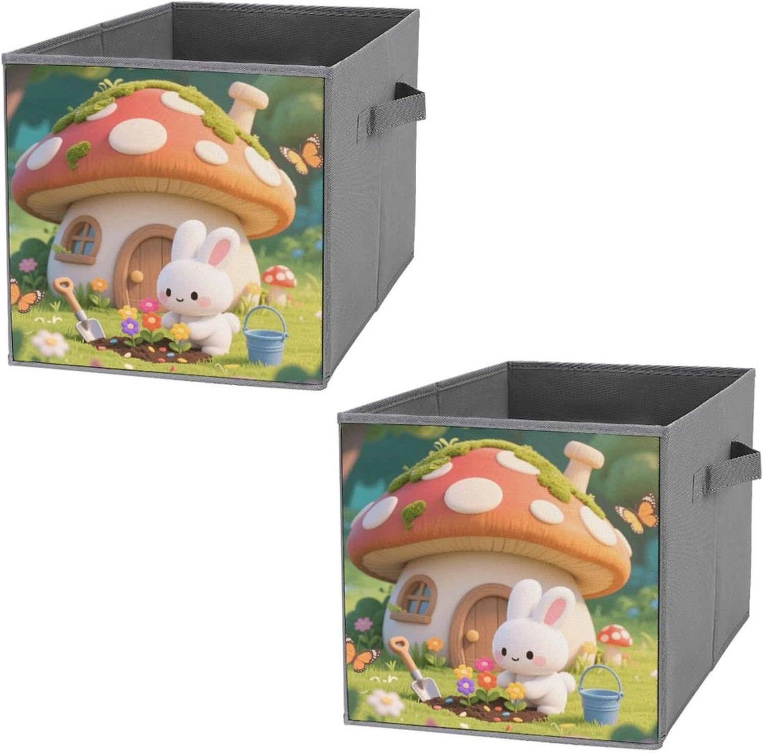 2-piece Oxford Cloth Storage Box Rabbit Planting Flowers Printed Storage Box for Clothes/shoes Multi-purpose Wardrobe And Cabinet Storage