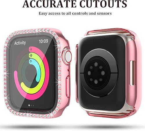 Miniatura 4 de Haojavo Paquete de 5 fundas brillantes para Apple Watch Series 9, 8, 7, 1.77 pulgadas con protector de pantalla de vidrio templado, diamantes de