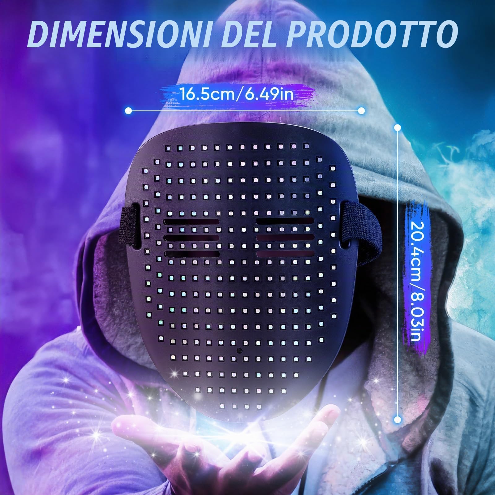 LED Mask Brillante Maschera di Halloween Spaventosa 25 Animazioni, 25 Immagini Interruttore di Induzione per Feste Maschera di Purga Regalo di Carnevale