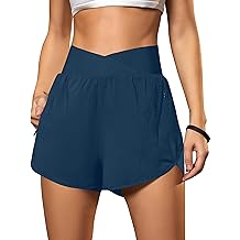 Blooming Jelly Womens Workout Shorts Athletic Running Shorts Crossover High Waisted Gym Shorts with Zipper Pockets