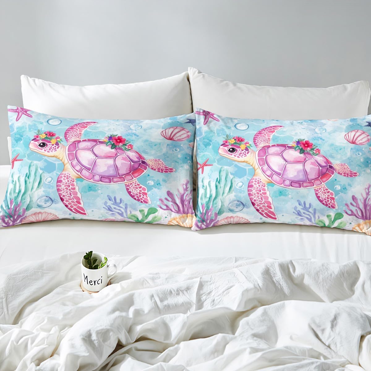 jejeloiu Kids Sea Turtle Duvet Cover Toddler Size, Ocean Bedding Set Boys Girls Reptile Tortoise Comforter Cover Teens Bedroom Decor Quilt Cover (No Comforter)