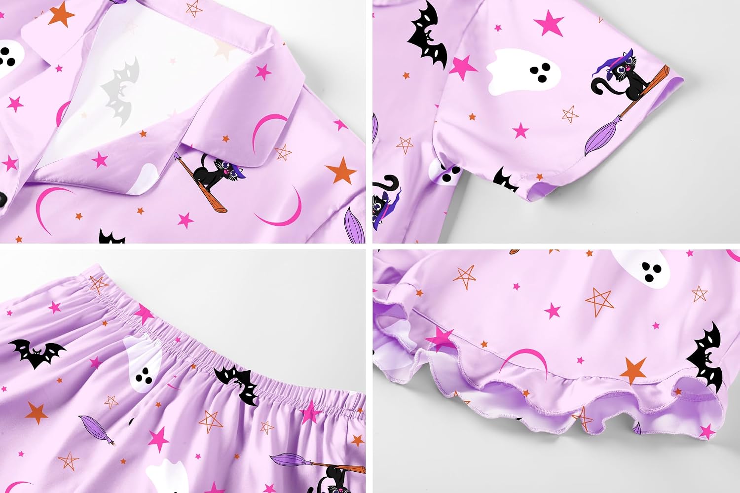 Umeyda Girls & Women Satin Pajamas Set Button Down 2 Piece Silk Pjs Shorts Set Ruffle Sleepwear, 5 Years-Women L