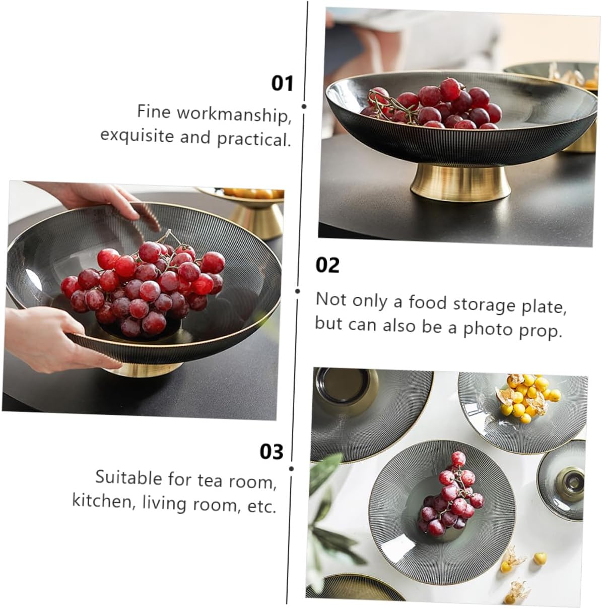 Tall Glass Fruit Bowl for Kitchen Counter, High Footed Snack Plate, Dried Fruit Holder Desktop Glass Dish for Home Dining and Living Room Use