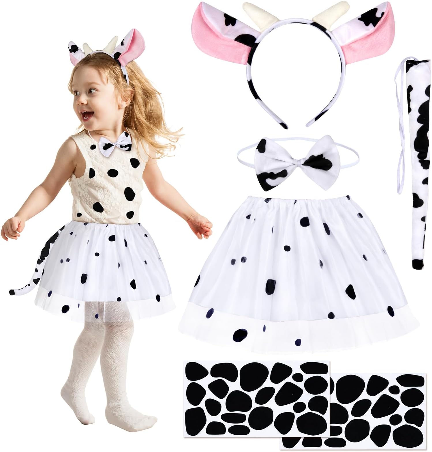 Kids Halloween Animals Costume for 3-10y Girls, Tiger/Dalmatian/Donkey/Cow/Pig/Leopard/Mouse/Giraffe/Black Cat/Zebra Fancy Dress Up Outfits for Nativity Christmas Cosplay Accessories