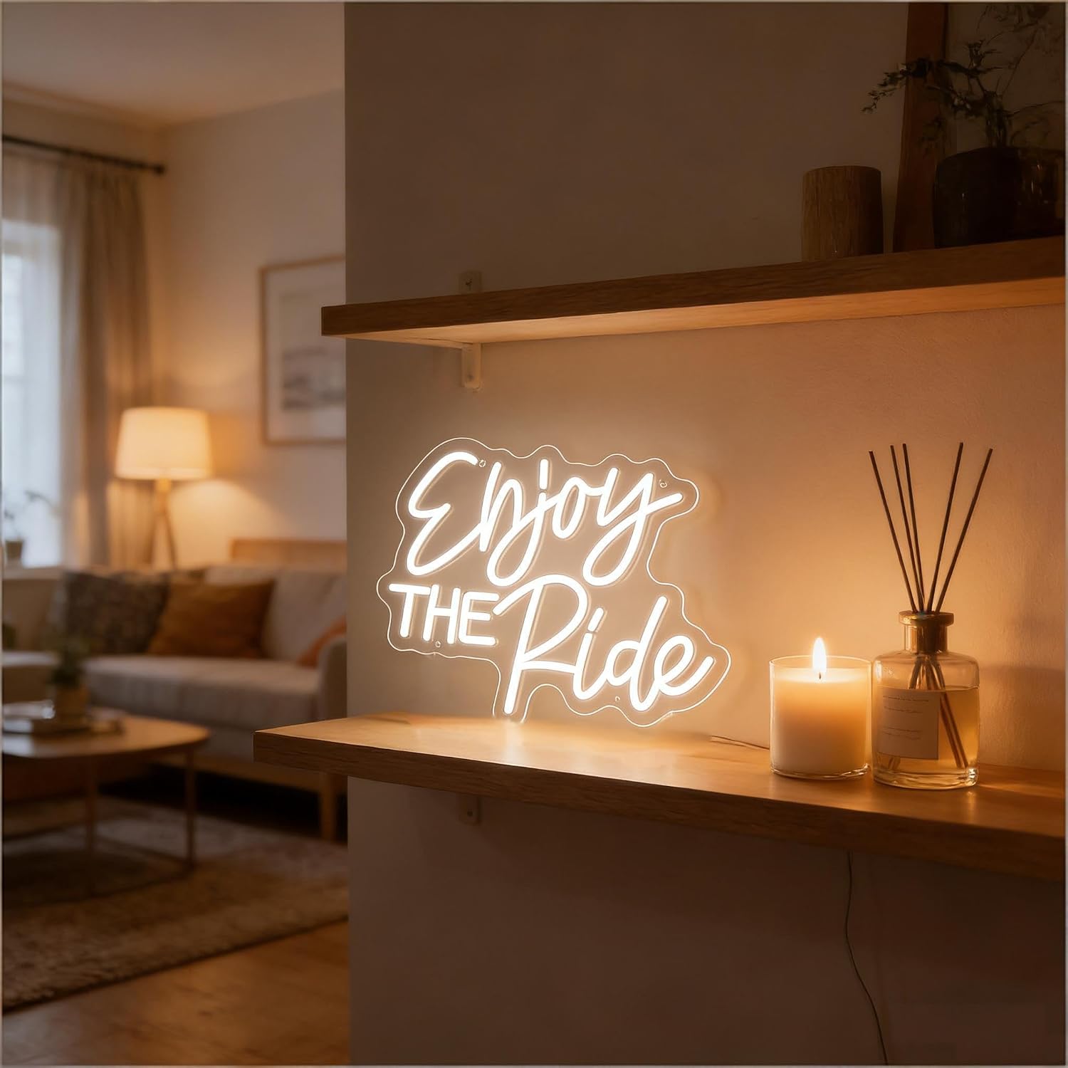 Neon Sign for Wall Decor Light Up Letters Led Sign Birthday Party Gifts Led Decorative Night Signs Room Decorations Supplies Racing Car Party Signs for Home Bedroom Dorm (Enjoy the Ride)