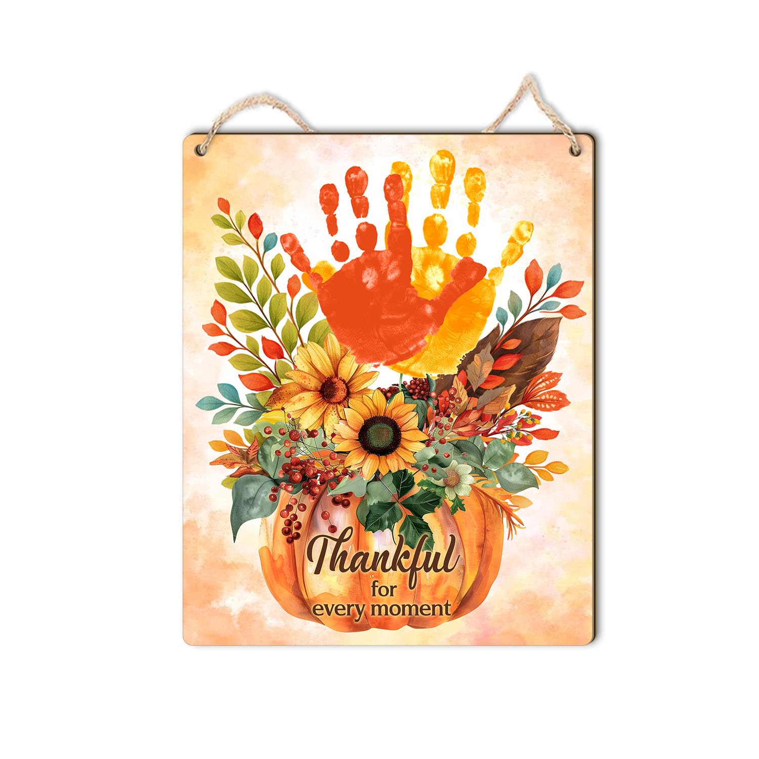 Baby Handprint Craft Pumpkin Board, Thankful for Every Moment Fall Thanksgiving Baby Announcement Prop Sign, Kids Footprint Keepsake for Newborn Toddler, Autumn Baby Photo Prop, First Fall Nursery
