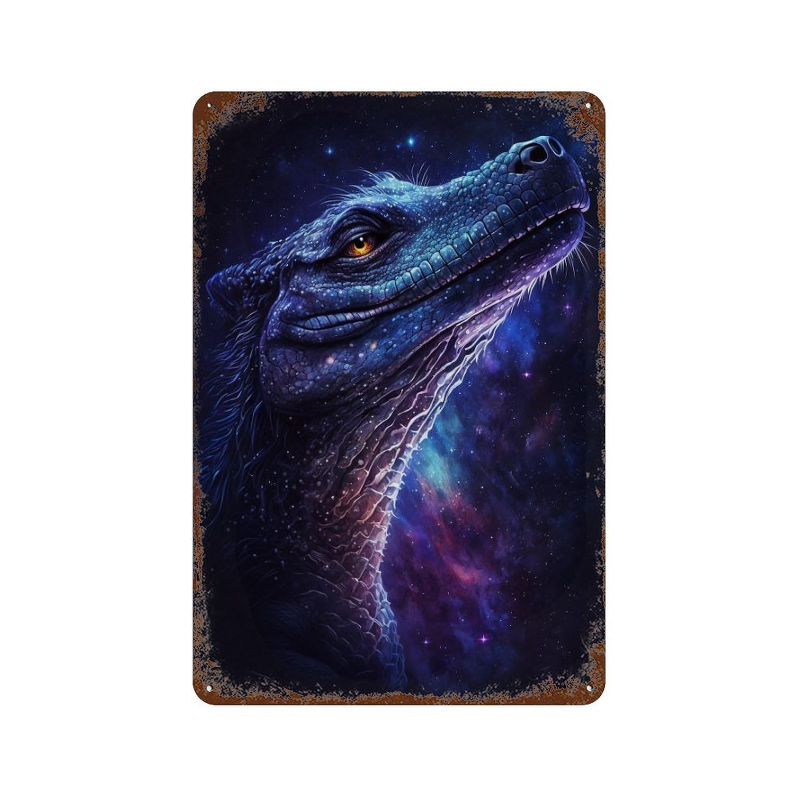 Galactic Lizard Art Print-12 Weathered Tin Sign 11.8"x7.9", Retro Wall Decor for Pub, Kitchen And Man Cave Decor