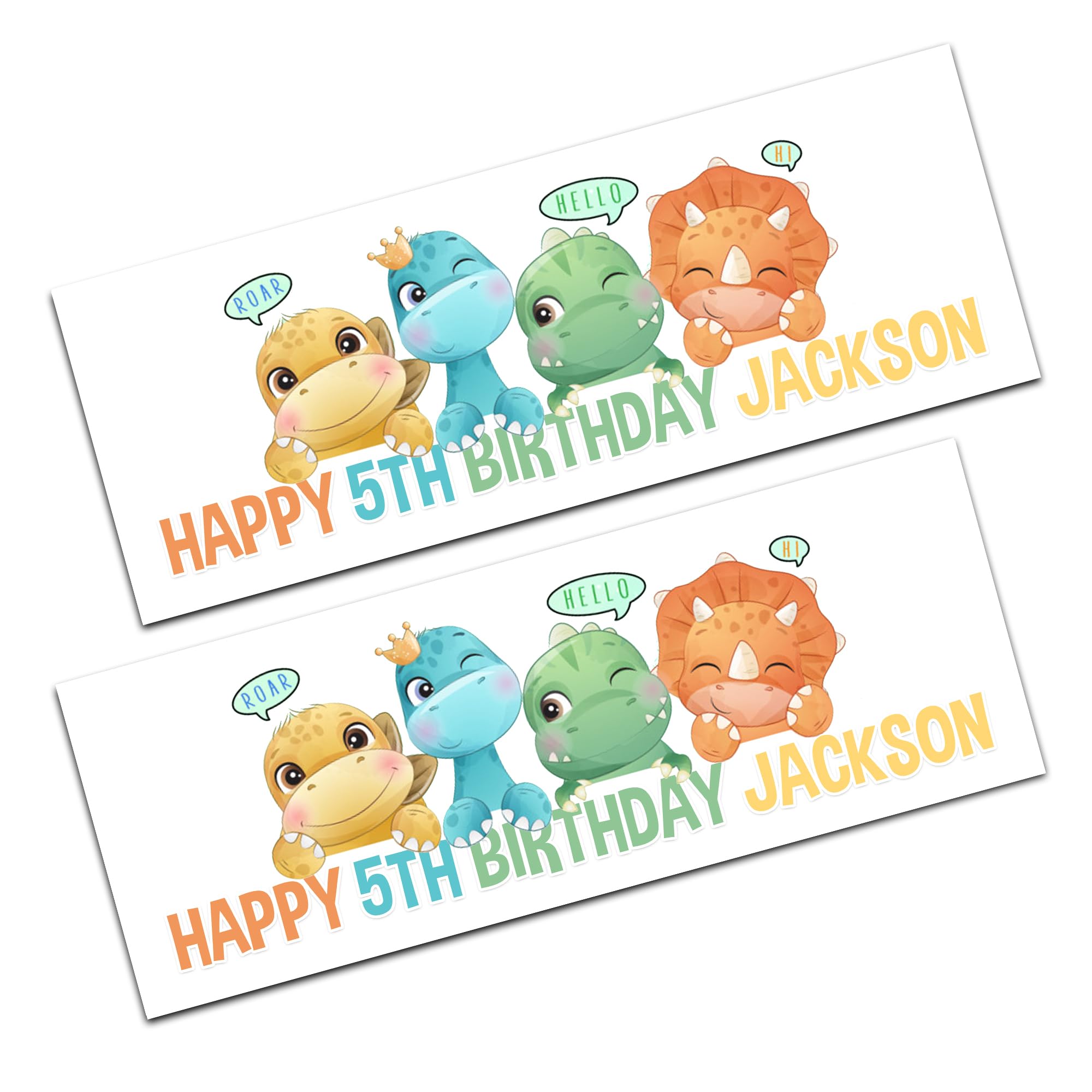 x2 Dinosaur Personalised Happy Birthday Name Childrens Banners