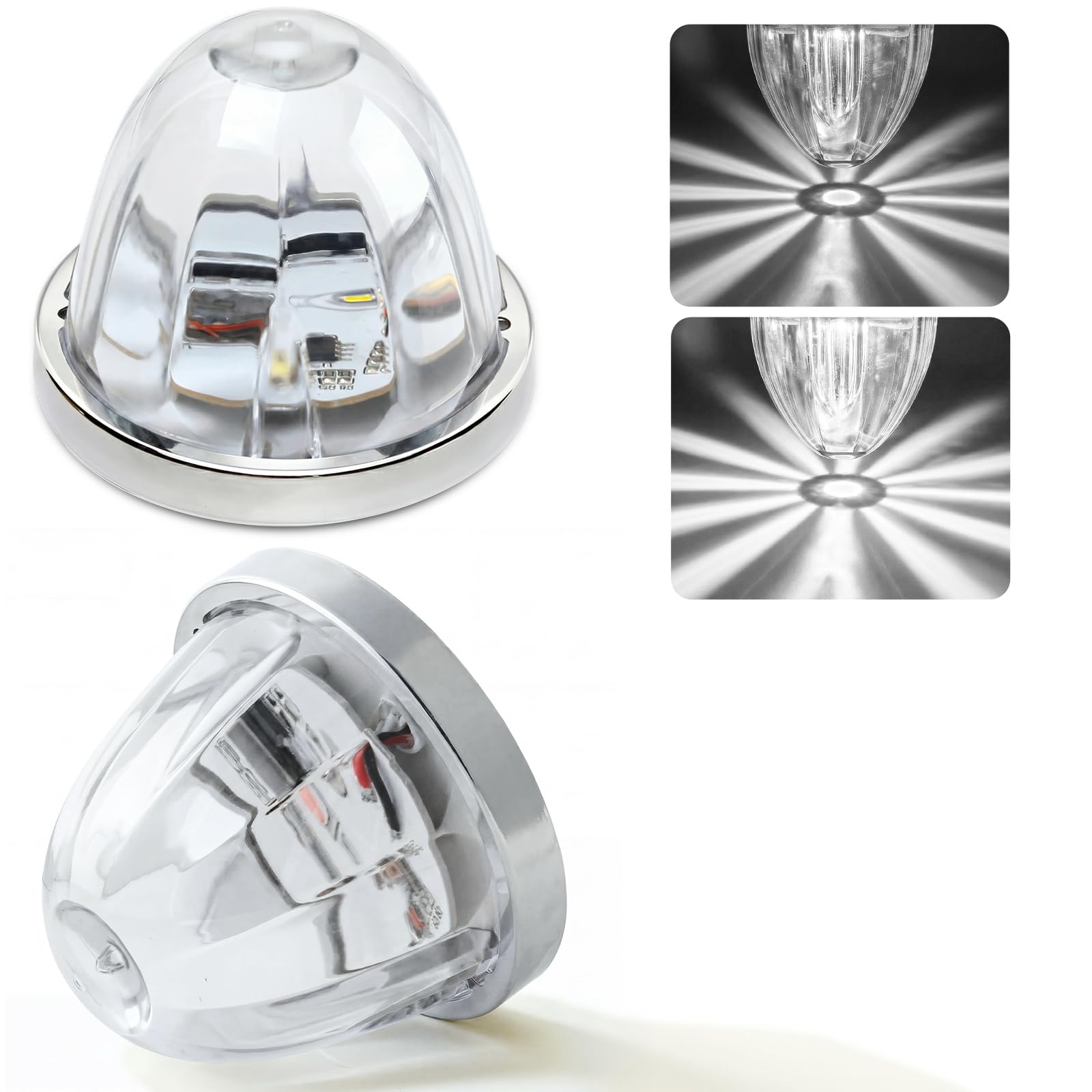 2PCS Watermelon Lights White Strobe &amp; Constant Multi-Function LED Side Marker Turn Signal Tail Roof Lights with Stainless Steel Bezel for Trailer Semi-trailer Heavy-duty Truck