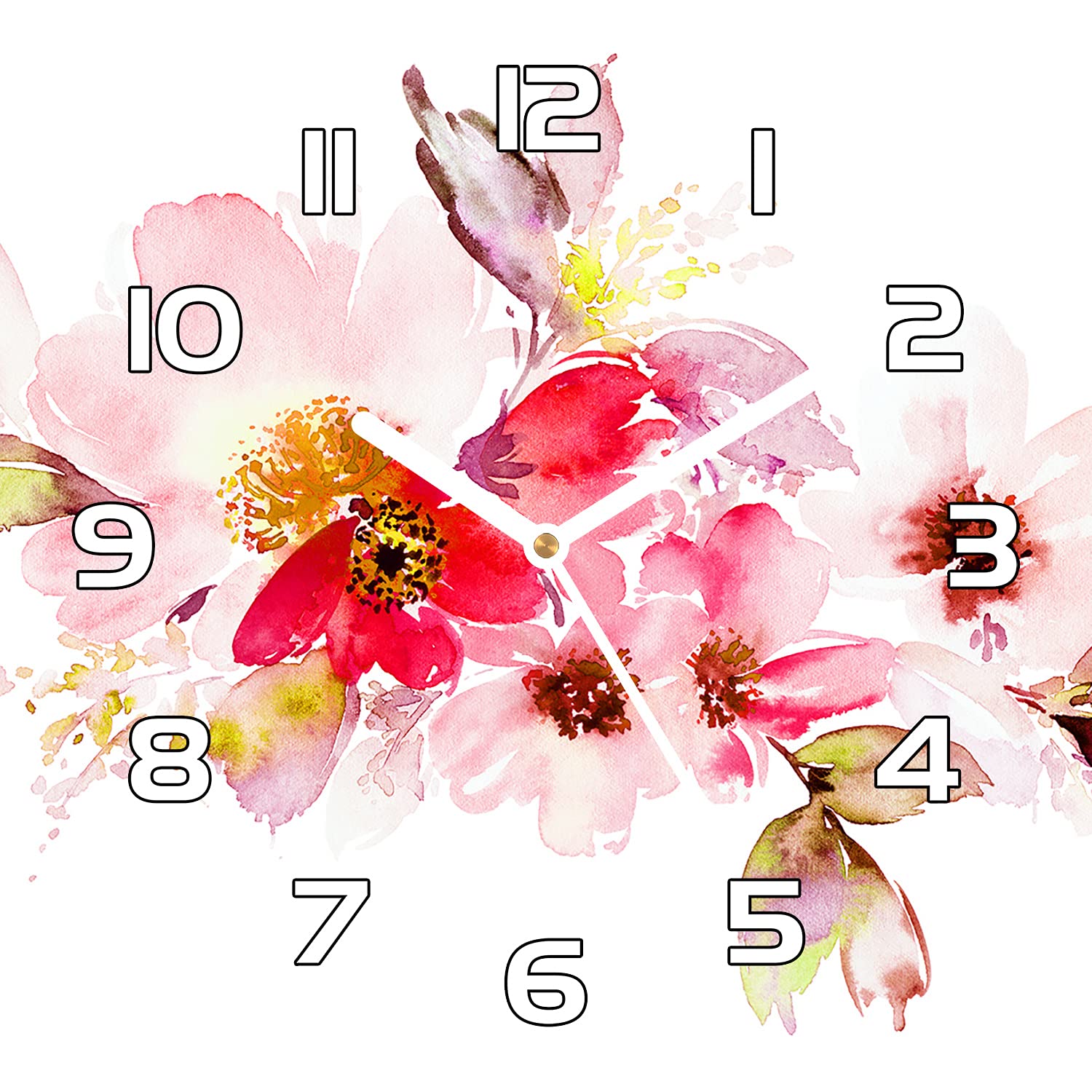 Horloge murale cuisine et salon moderne en verre floral 30x30 cm