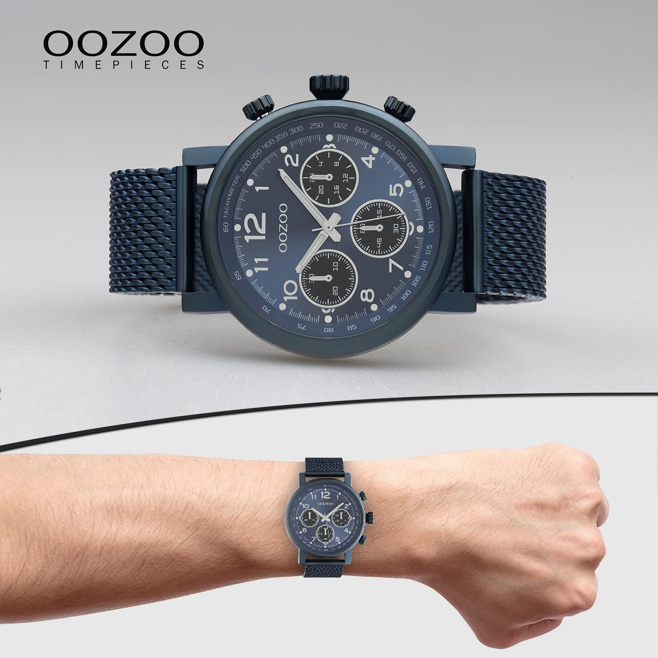 Oozoo Timepieces C10701 - Orologio da polso da uomo con cinturino in maglia milanese, di alta qualità per uomini, elegante orologio analogico da uomo, Blu, groß, Bracciale