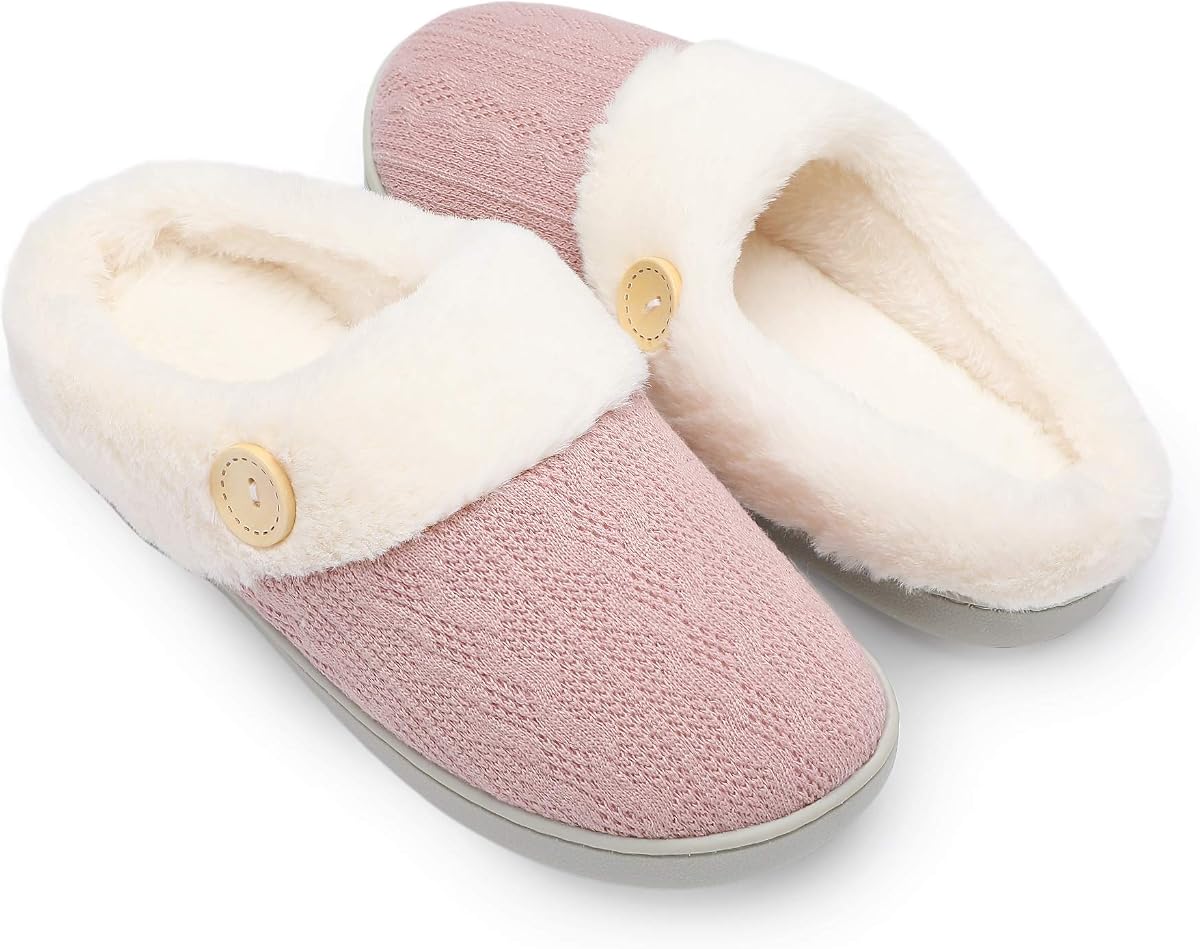 Pantuflas para mujer, cálidas y cómodas, de espuma viscoelástica, zapatos de punto, con forro de piel sintética, suela de goma antideslizante, para dormitorio, acogedoras, para interiores y exteriores