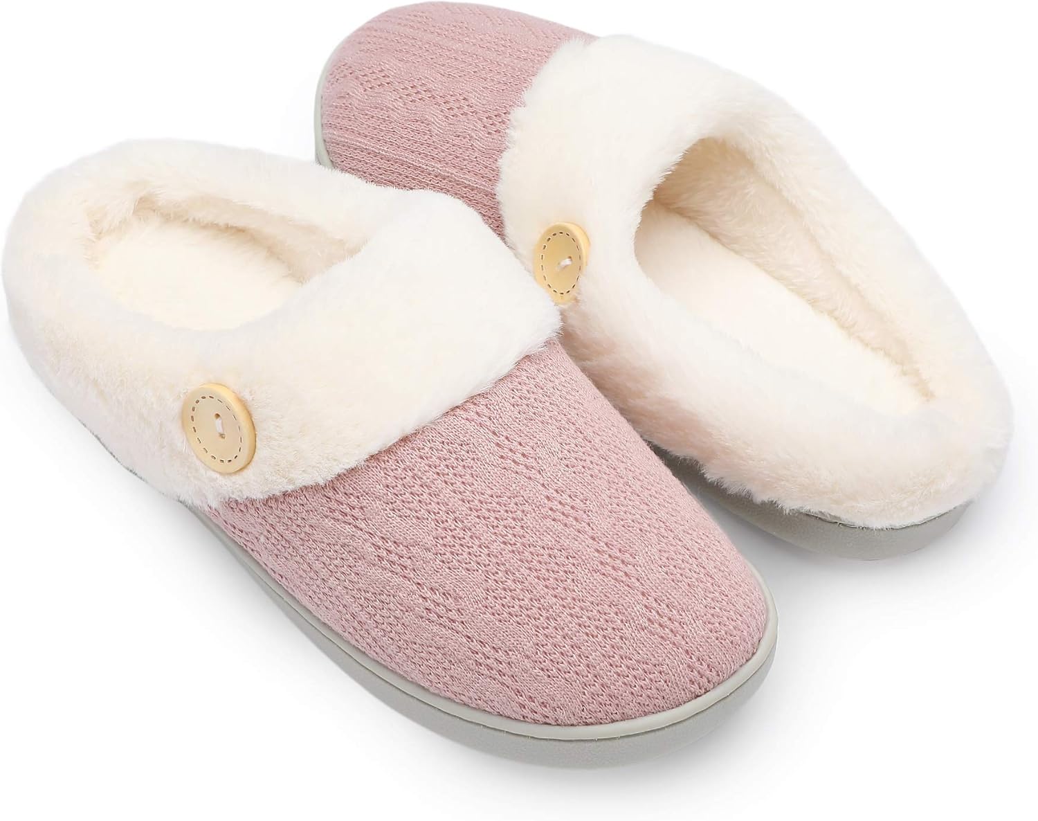 Chantomoo Womens Slipper Warm Comfy Memory Foam House Slippers Knitted Shoes Faux Fur Lined Anti-Skid Rubber Sole Bedroom Cozy Indoor Outdoor Slippers