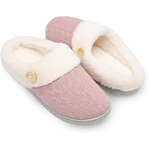 Chantomoo Womens Slipper Warm Comfy Memory Foam House Slippers Knitted Shoes Faux Fur Lined Anti-Skid Rubber Sole Bedroom Cozy Indoor Outdoor Slippers