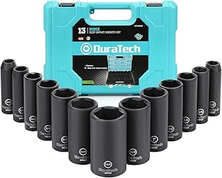 DURATECH 13 Piece 1/2 Inch Drive Deep Impact Socket Set, 6 Point Standard SAE, Impact Mechanics Tool Set with Hard Case