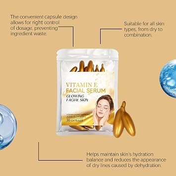 Vitamin E Deep Moisturizing Capsule Essence, Vitamin E Oil Capsules For Face, Anti Wrinkle Serum Capsules, Anti Aging Hydrating Moisturizer For Glowing Skin, Twist & Apply For Face (2PCS)