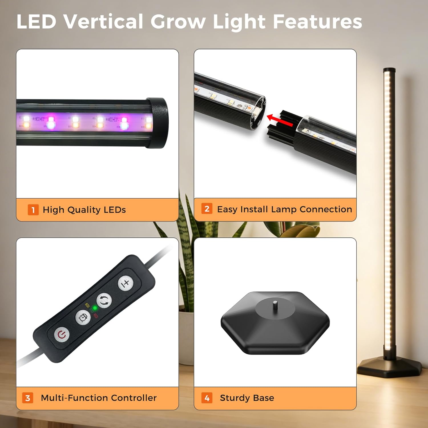 Grow Lights for Indoor Plants, 44W 48 Led Full Spectrum Plant Light, 2.7FT Adjustable Length Standing Grow Light with Timer/Six Leg Base for Greenhouse/Garden