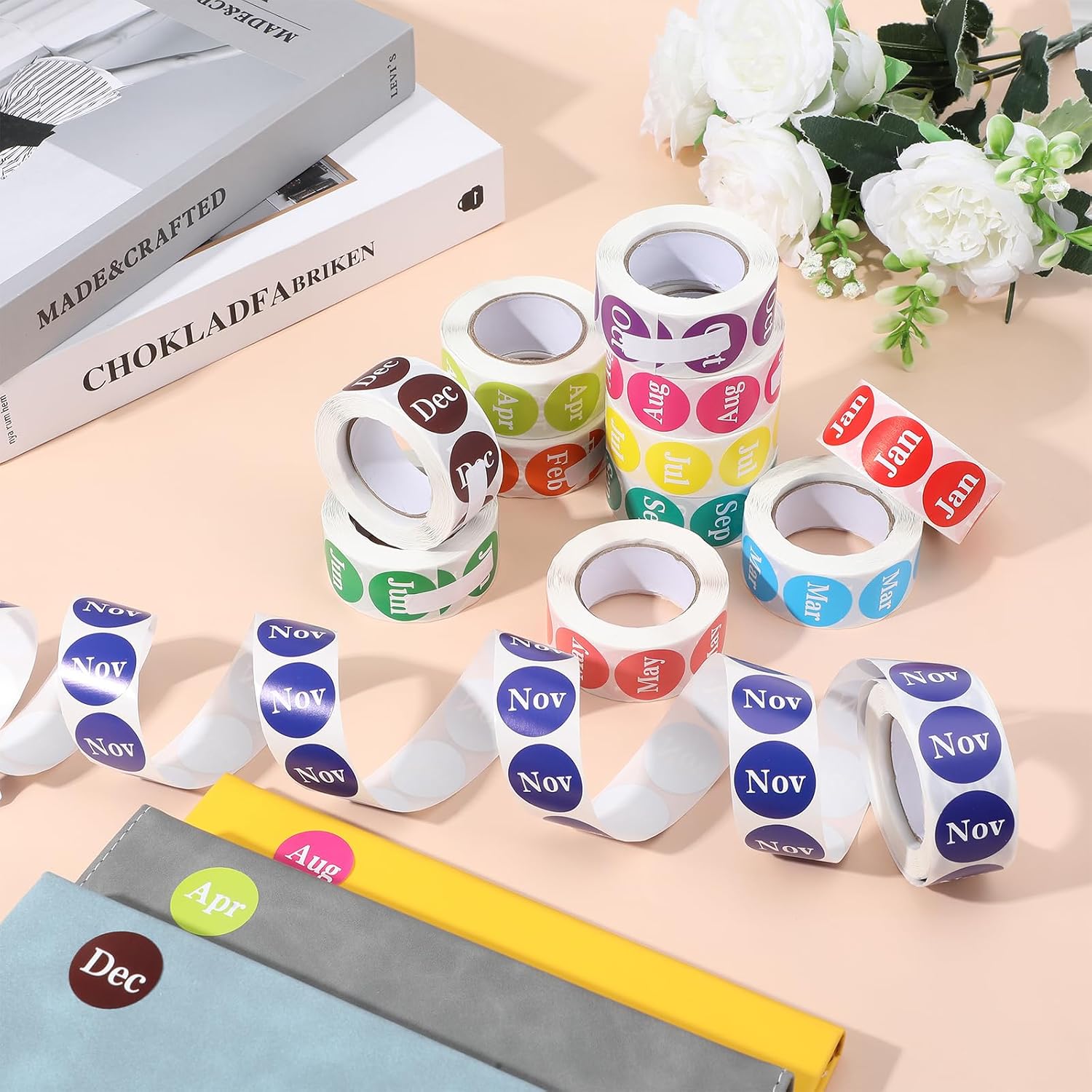 12000 Pcs Labels Round Month Stickers, 24 Rolls 1 Inch 12 Months of the Year Labels Self Adhesive Stickers Color Coding Label for Offices Warehouses Retails Boutiques image 4