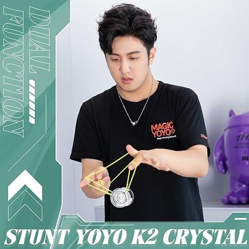 Miniatura 5 de MAGICYOYO K2 Crystal - Yoyo reactivo para niños, 2 yoyos profesionales, de doble función, para trucos con rodamiento no reactivo + 12 cuerdas +