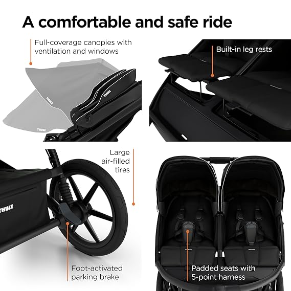 Thule Urban Glide 3 Double Child All-Terrain Stroller, Lightweight, Air-Filled Tires & Suspension, Integrated Hand Brake
