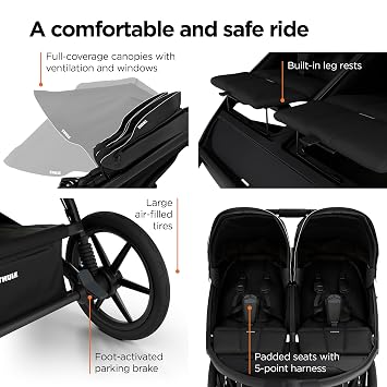 Thule Urban Glide 3 Double Child All-Terrain Stroller, Lightweight, Air-Filled Tires & Suspension, Integrated Hand Brake