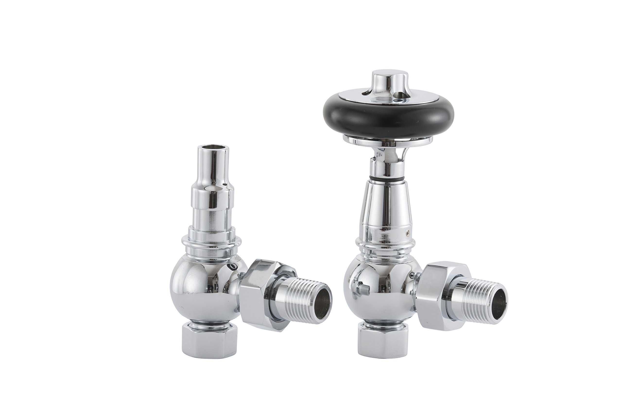 Arroll UK-28 Ch traditional chrome thermostsic radiator valve with FSC certified black wooden wheel head & lockshield