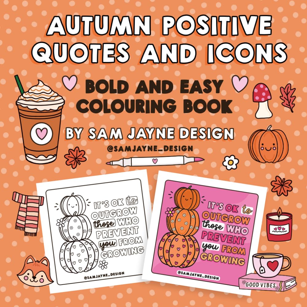 Autumn Positive Quotes and Icons: Bold and Easy Colouring Book