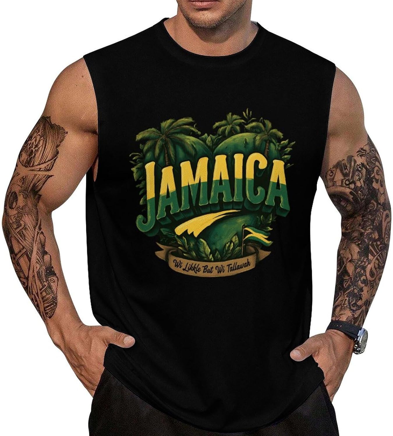 Jamaica Flag Heart Island Men Summer Sleeveless Crew Neck Top 5XL