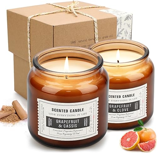 Paquete de 2 velas perfumadas, regalos para hombres y mujeres, velas de aromaterapia con cera de soja natural, tabaco de teca y pomelo, juego de