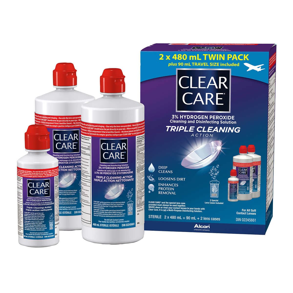 Clear Care Contact Lens Solution - 2 x 480 mL TWIN PACK + 90 mL Travel size