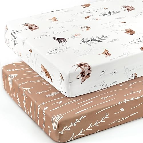 Miniatura 8 de GRSSDER Juego de 2 sábanas ajustadas de punto de jersey elástico ultra suave, se adapta a todos los protectores de colchón estándar para cuna,