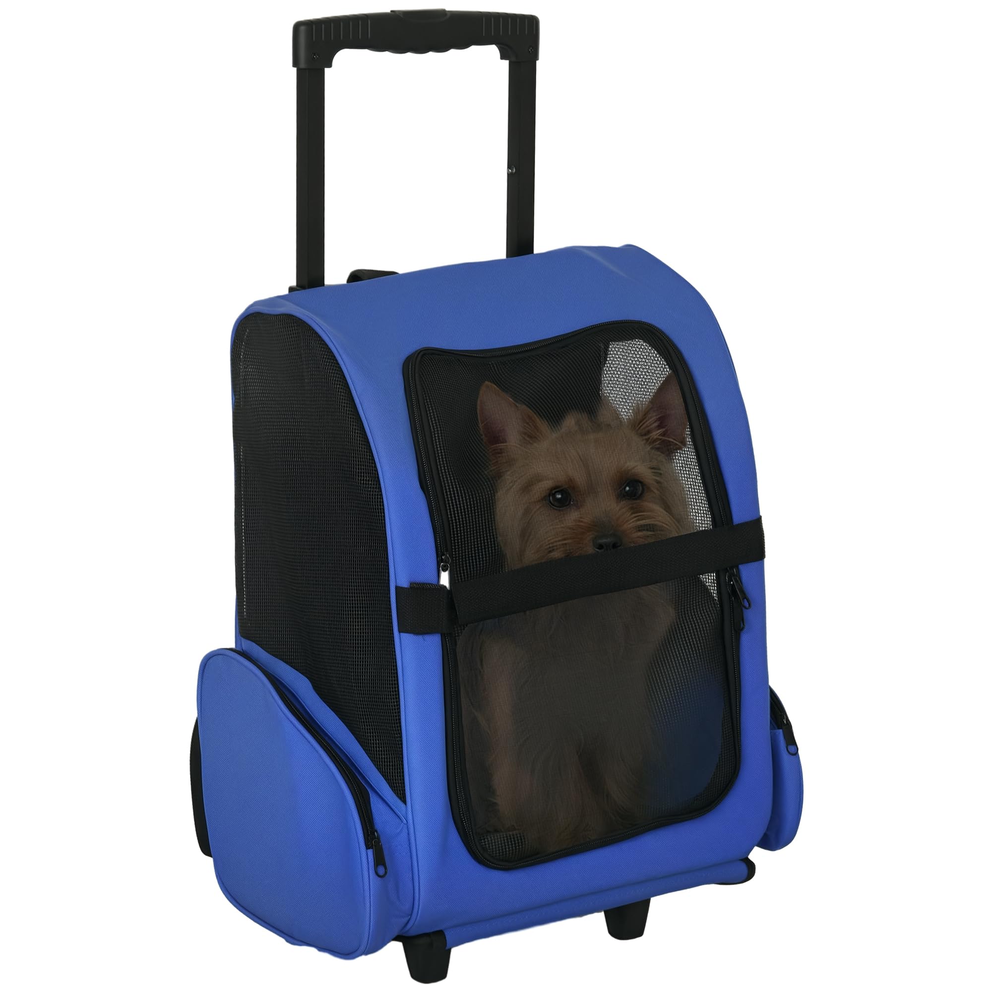 PAWHUT Pet Travel Backpack Bag Cat Puppy Dog Carrier w/ Trolley & Handle in Blue