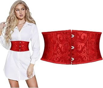 SUOSDEY Jacquard Corset Belt for Women Underbust Boned Lace Up Bustier Waspie Belt Renaissance Steampunk Pirate Corset